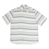LEANDRO Mens White & Grey Strip Pattern Cotton Blend Short Sleeve Shirt L Casual