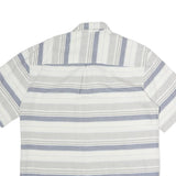 LEANDRO Mens White & Grey Strip Pattern Cotton Blend Short Sleeve Shirt L Casual