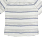 LEANDRO Mens White & Grey Strip Pattern Cotton Blend Short Sleeve Shirt L Casual