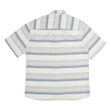 LEANDRO Mens White & Grey Strip Pattern Cotton Blend Short Sleeve Shirt L Casual