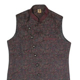 Mens Black & Maroon Patterned Button Jacket S Polyester Blend Woven Stand-Up