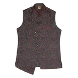 Mens Black & Maroon Patterned Button Jacket S Polyester Blend Woven Stand-Up