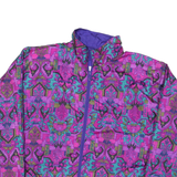 LAVON Womens Purple Printed Nylon Zip Jacket L Outerwear Patterned Stylish
