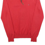 TOMMY HILFIGER Mens Red Plain Pullover V-Neck Basic Knit S Cotton Jumper