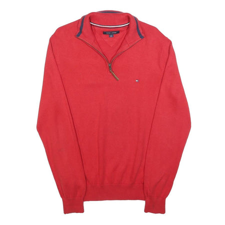 TOMMY HILFIGER Mens Red Plain Pullover V-Neck Basic Knit S Cotton Jumper