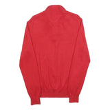 TOMMY HILFIGER Mens Red Plain Pullover V-Neck Basic Knit S Cotton Jumper