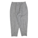 Womens Black White Checked Regular Fit Straight Trousers W30 L25 Zip Waistband