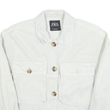 ZARA Womens White Cotton Blend Button Jacket S Plain Classic Casual Fashion