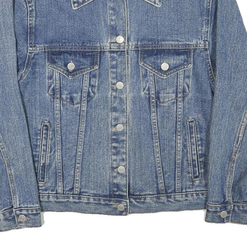 Womens Blue Denim Button Jacket S Cotton Blend Plain Classic Vintage Style