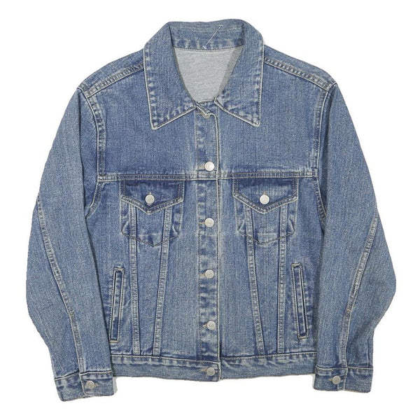 Womens Blue Denim Button Jacket S Cotton Blend Plain Classic Vintage Style