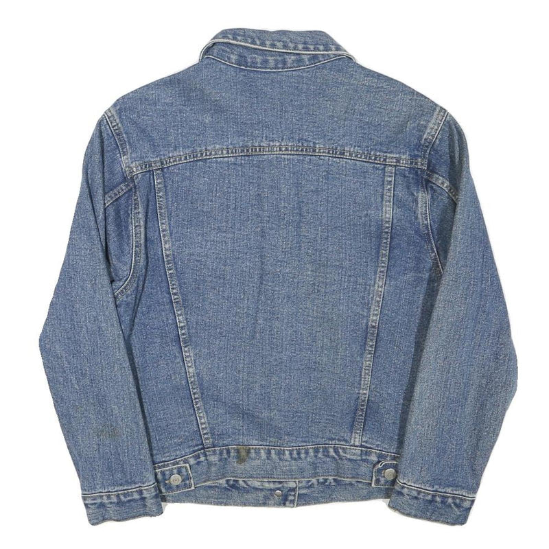 Womens Blue Denim Button Jacket S Cotton Blend Plain Classic Vintage Style