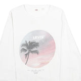 LEVI'S Mens White S Cotton Crew Neck Sweatshirt Palm Tree Print Casual