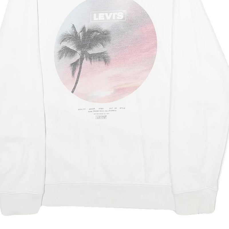 LEVI'S Mens White S Cotton Crew Neck Sweatshirt Palm Tree Print Casual