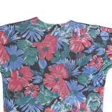 CHINDAMANE Womens Blue & Red Floral Silk Button Short Sleeve Top L Casual