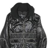 AMAZONE COUTURE Womens Black Zip Jacket Polyester UK 8 Quilted Ribbed Collar