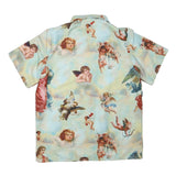 Womens Blue & Cream Artistic Print Shirt Short Sleeve Collared S Polyester Blend