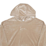 KARL KANI Womens Beige Velvet Hoodie L Cropped Drawstring Hooded Sweatshirt