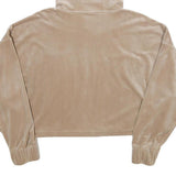KARL KANI Womens Beige Velvet Hoodie L Cropped Drawstring Hooded Sweatshirt
