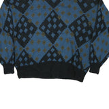 FINE LINE Womens Blue Black Wool Patterned Button Up Jumper M Chunky Knit Round