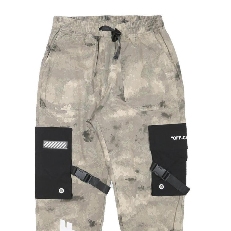 Mens Beige & Black Camouflage Cotton Blend Relaxed Cargo Trousers W27 L25