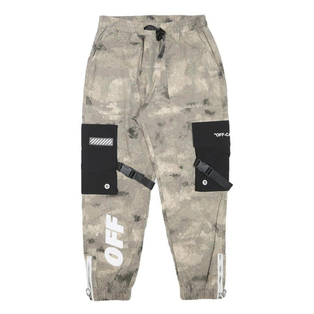Mens Beige & Black Camouflage Cotton Blend Relaxed Cargo Trousers W27 L25