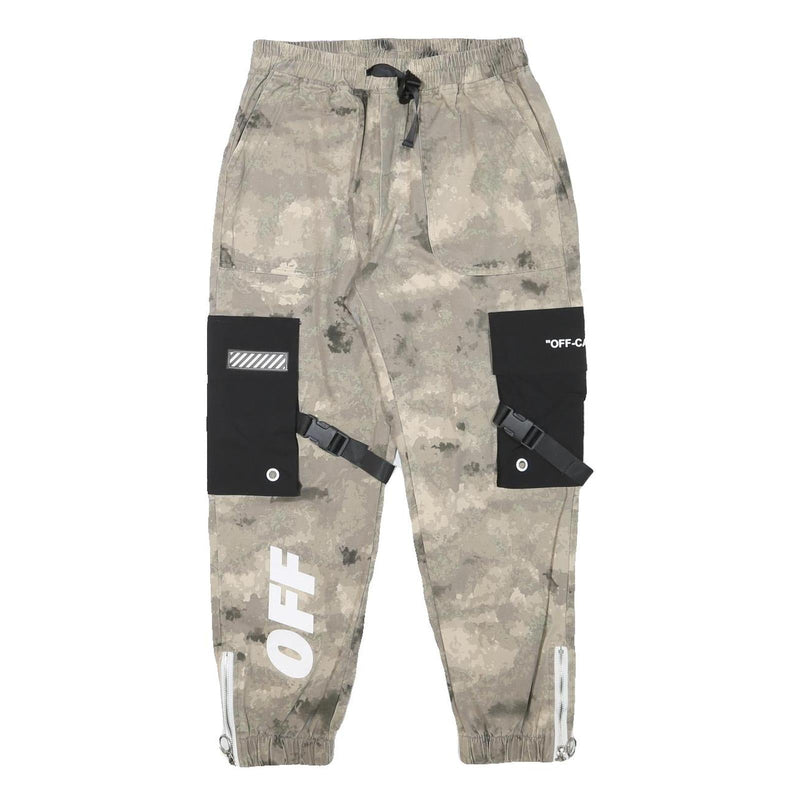 Mens Beige & Black Camouflage Cotton Blend Relaxed Cargo Trousers W27 L25