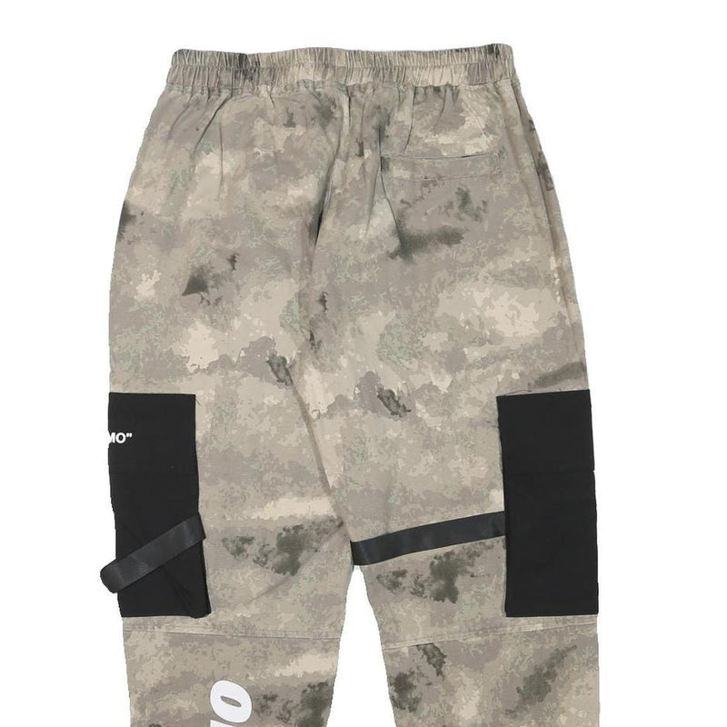 Mens Beige & Black Camouflage Cotton Blend Relaxed Cargo Trousers W27 L25