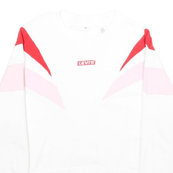 LEVI'S Womens White & Pink & Red Sweatshirt Crew Neck XS Cotton Blend Pullover