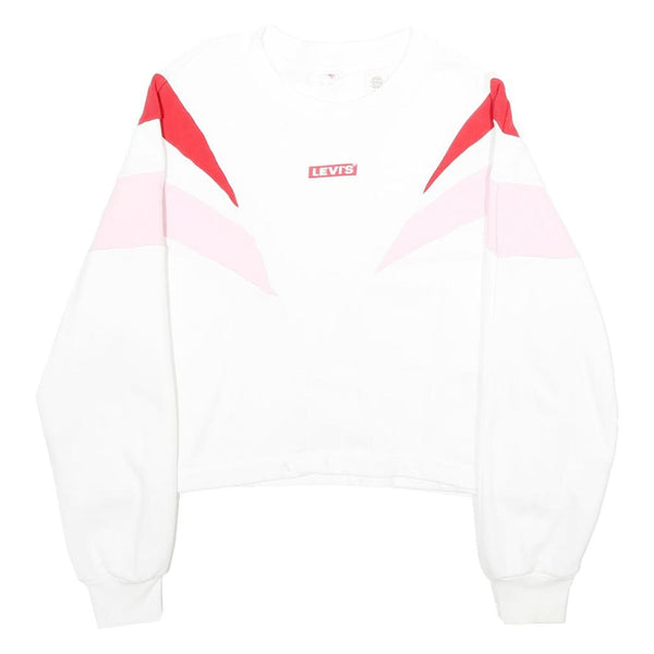 LEVI'S Womens White & Pink & Red Sweatshirt Crew Neck XS Cotton Blend Pullover
