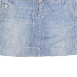 Womens Blue Cotton Blend Denim Mini Skirt Size M Casual Pockets Button