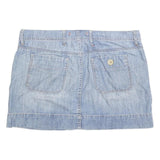 Womens Blue Cotton Blend Denim Mini Skirt Size M Casual Pockets Button
