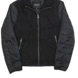 GUESS Womens Black Wool Blend Hooded Zip Jacket L Outerwear Quilted Lightweight