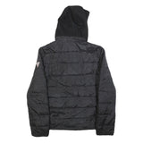 GUESS Womens Black Wool Blend Hooded Zip Jacket L Outerwear Quilted Lightweight