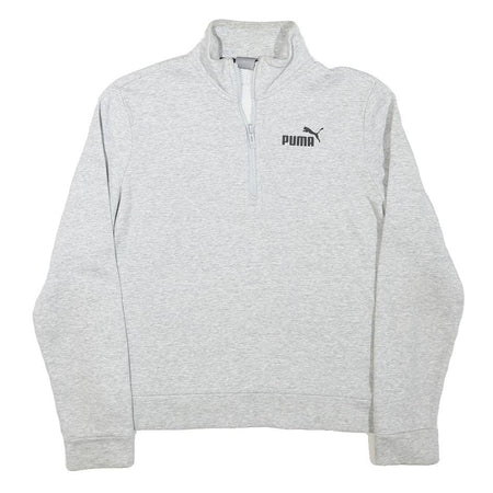 PUMA Womens Grey 1/4 Zip S Sweatshirt Cotton Blend Sport Casual Pullover