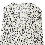 ZARA Womens Cream & Black Printed Blouse Long Sleeve V-Neck S Stylish Top