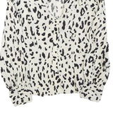 ZARA Womens Cream & Black Printed Blouse Long Sleeve V-Neck S Stylish Top