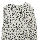 ZARA Womens Cream & Black Printed Blouse Long Sleeve V-Neck S Stylish Top