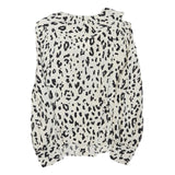 ZARA Womens Cream & Black Printed Blouse Long Sleeve V-Neck S Stylish Top