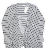 GREYSTONE Womens Grey Black Stripe Open Front Long Sleeve Top L Cotton Blend