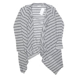 GREYSTONE Womens Grey Black Stripe Open Front Long Sleeve Top L Cotton Blend