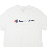 CHAMPION Mens White Cotton Blend T-Shirt L Short Sleeve Crew Neck Logo Print