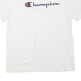 CHAMPION Mens White Cotton Blend T-Shirt L Short Sleeve Crew Neck Logo Print