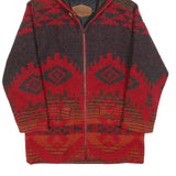 WOOLRICH Womens Red & Brown Geometric Hooded Zip Jacket S Woven Pattern Warm