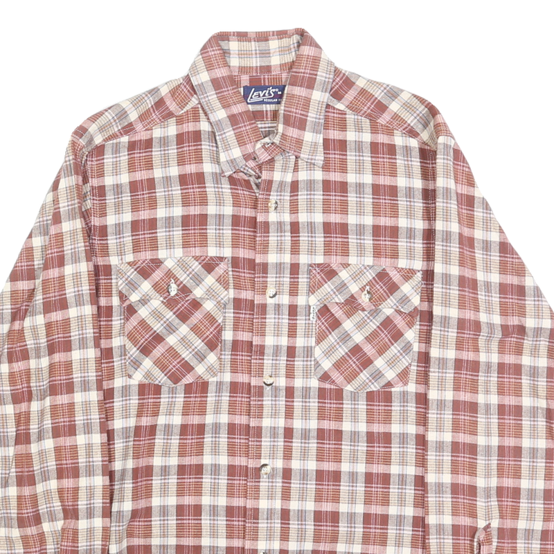 LEVI'S Mens Red & Cream Check Cotton Shirt M Button-Down Long Sleeve Casual