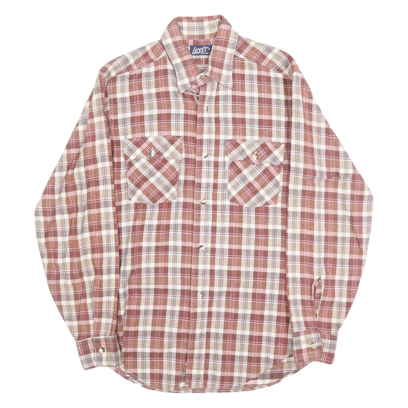 LEVI'S Mens Red & Cream Check Cotton Shirt M Button-Down Long Sleeve Casual