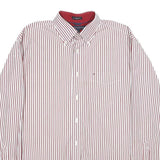 TOMMY HILFIGER Mens Red & White Striped Cotton Shirt M Button Down Collar