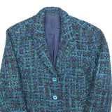 Womens Blue Green Check Jacket S Woven Button Closure Classic Fit Stylish