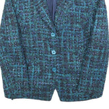Womens Blue Green Check Jacket S Woven Button Closure Classic Fit Stylish