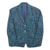Womens Blue Green Check Jacket S Woven Button Closure Classic Fit Stylish
