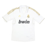 ADIDAS Mens White & Gold Real Madrid 2011-12 Home Football Jersey L Short Sleeve